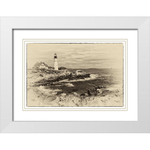 Lighthouse Postcard I White Modern Wood Framed Art Print with Double Matting by Head, Danny
