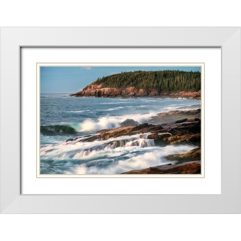 Sunrise at Otter Cliffs White Modern Wood Framed Art Print with Double Matting by Head, Danny