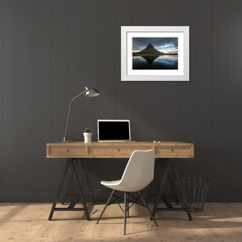 Reflecting Kirkjufell White Modern Wood Framed Art Print with Double Matting by Head, Danny