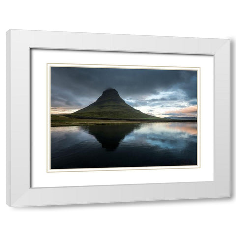 Reflecting Kirkjufell White Modern Wood Framed Art Print with Double Matting by Head, Danny