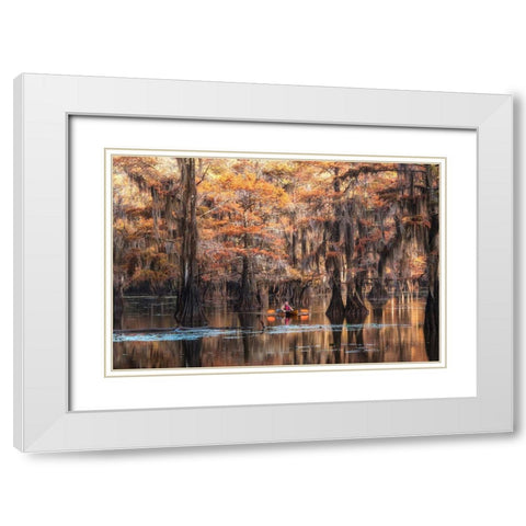 Bayou Kayaker White Modern Wood Framed Art Print with Double Matting by Head, Danny