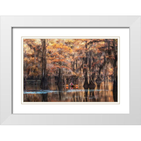 Bayou Kayaker White Modern Wood Framed Art Print with Double Matting by Head, Danny