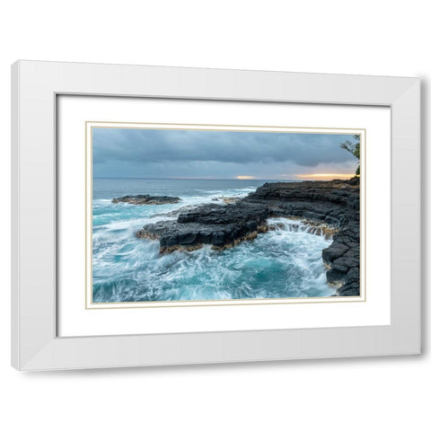 Queens Bath East White Modern Wood Framed Art Print with Double Matting by Head, Danny