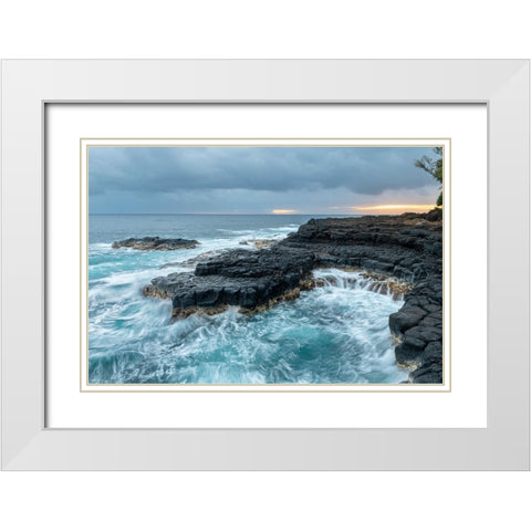 Queens Bath East White Modern Wood Framed Art Print with Double Matting by Head, Danny