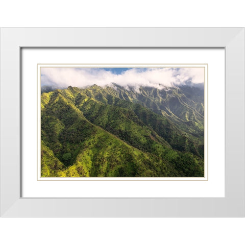Na Pali Green White Modern Wood Framed Art Print with Double Matting by Head, Danny