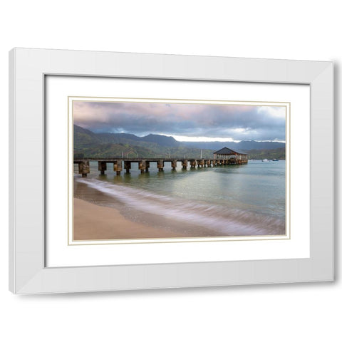 Hanalei Pier II White Modern Wood Framed Art Print with Double Matting by Head, Danny