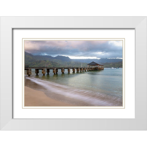 Hanalei Pier II White Modern Wood Framed Art Print with Double Matting by Head, Danny
