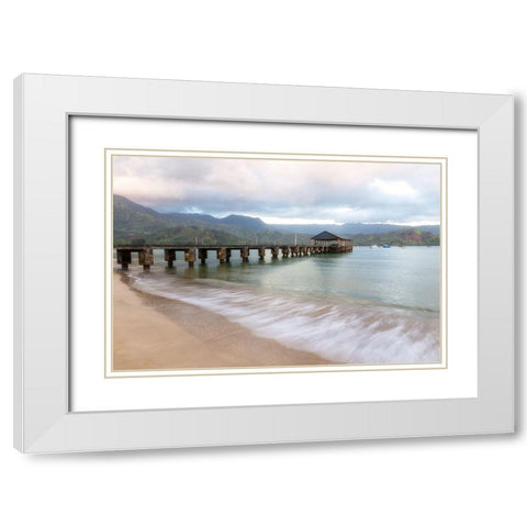 Hanalei Pier II White Modern Wood Framed Art Print with Double Matting by Head, Danny