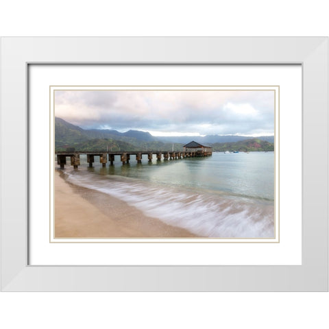 Hanalei Pier II White Modern Wood Framed Art Print with Double Matting by Head, Danny