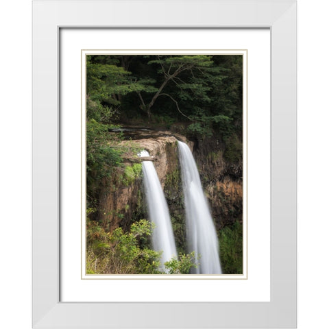 Wailua Falls White Modern Wood Framed Art Print with Double Matting by Head, Danny