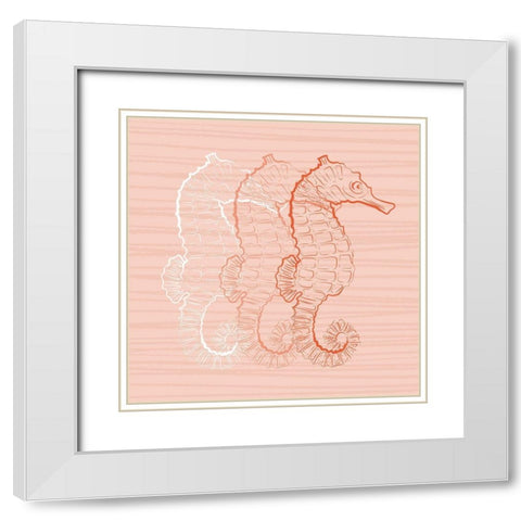 Wild Sea Horses Pink White Modern Wood Framed Art Print with Double Matting by Aesthete