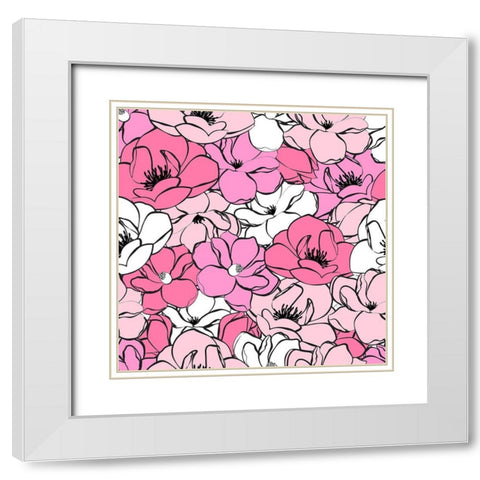 Pink Magnolias White Modern Wood Framed Art Print with Double Matting by Aesthete