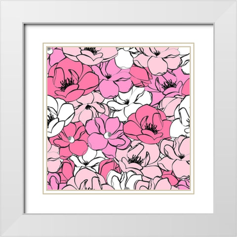 Pink Magnolias White Modern Wood Framed Art Print with Double Matting by Aesthete