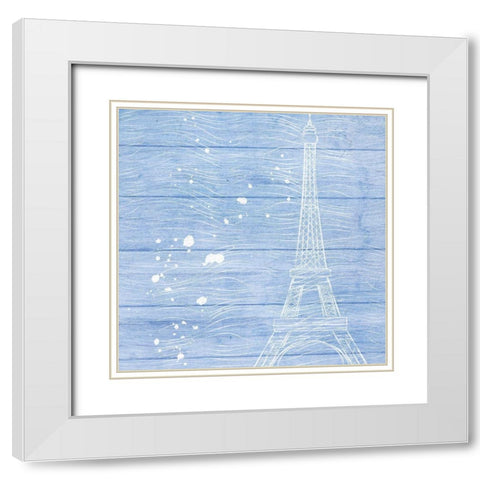 Blue Paris White Modern Wood Framed Art Print with Double Matting by Aesthete