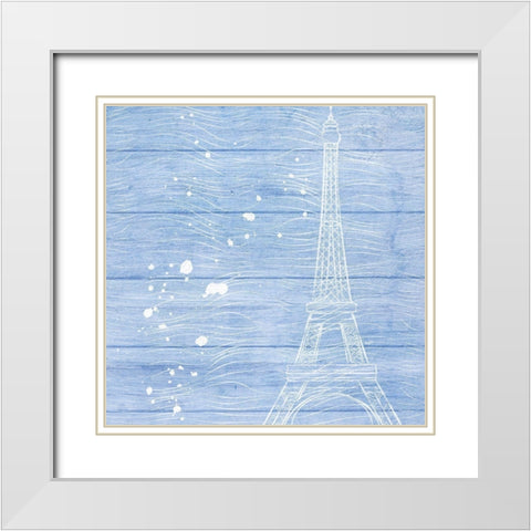 Blue Paris White Modern Wood Framed Art Print with Double Matting by Aesthete