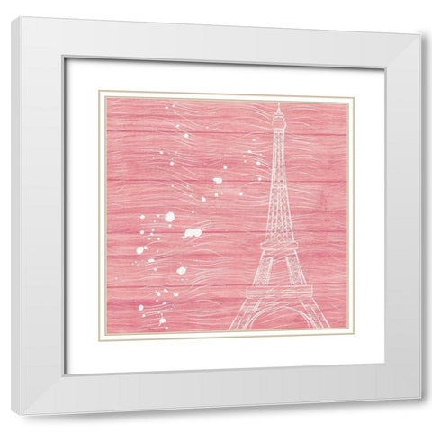 Pink Paris White Modern Wood Framed Art Print with Double Matting by Aesthete