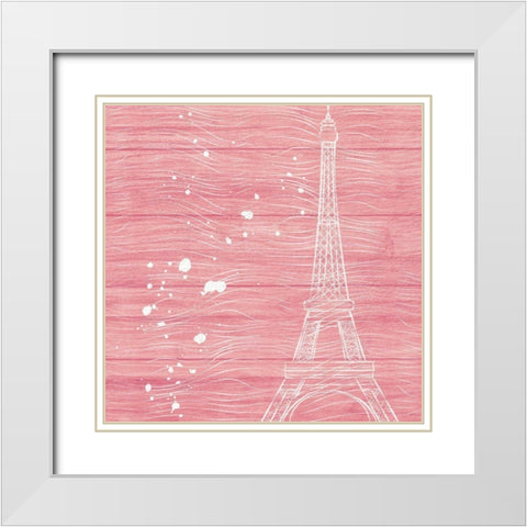 Pink Paris White Modern Wood Framed Art Print with Double Matting by Aesthete
