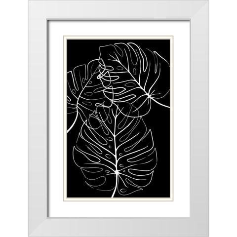 Ink Leaves Black White Modern Wood Framed Art Print with Double Matting by Aesthete