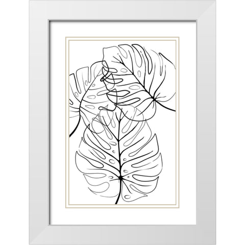 Ink Leaves White Modern Wood Framed Art Print with Double Matting by Aesthete