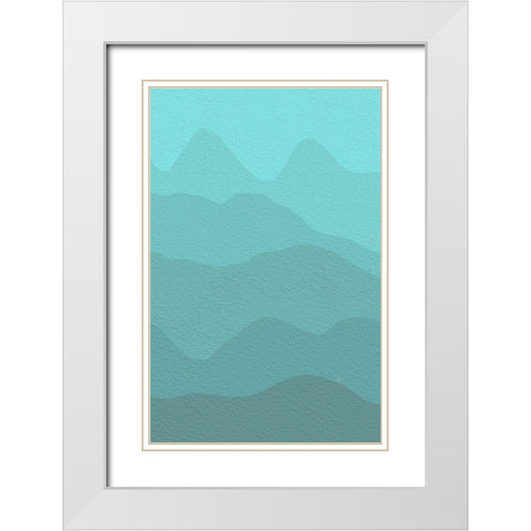 Cyan Mountains White Modern Wood Framed Art Print with Double Matting by Aesthete