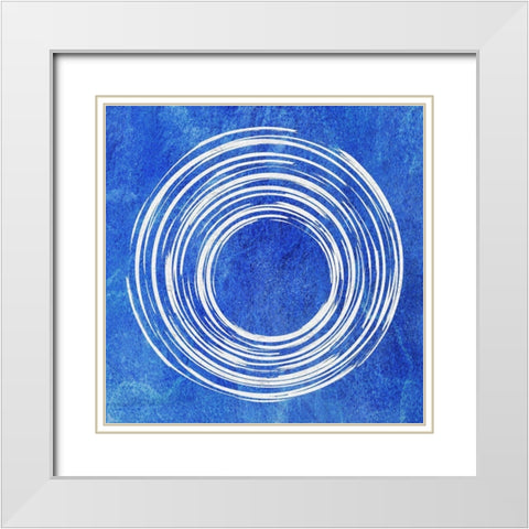 Blue Artsy Cirlces One White Modern Wood Framed Art Print with Double Matting by Aesthete