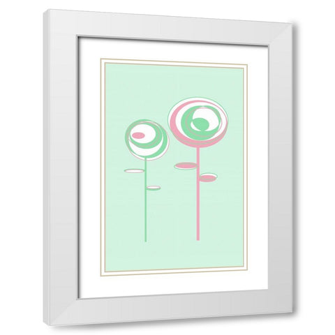 Green Flowers White Modern Wood Framed Art Print with Double Matting by Aesthete