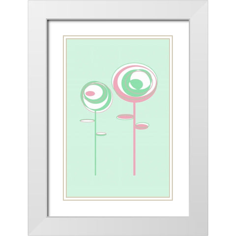 Green Flowers White Modern Wood Framed Art Print with Double Matting by Aesthete