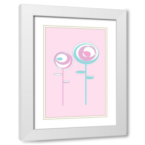 Pink Flowers White Modern Wood Framed Art Print with Double Matting by Aesthete