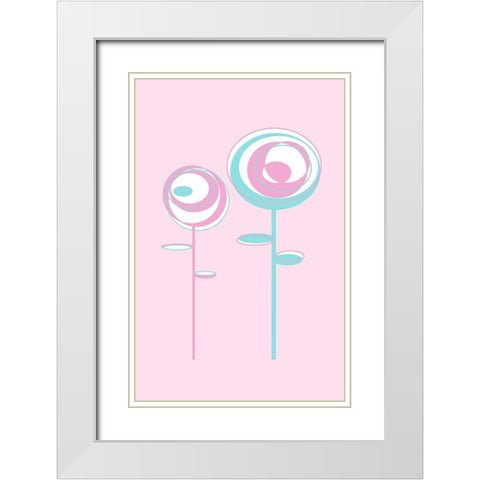 Pink Flowers White Modern Wood Framed Art Print with Double Matting by Aesthete