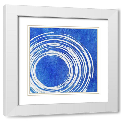 Blue Artsy Cirlces Two White Modern Wood Framed Art Print with Double Matting by Aesthete