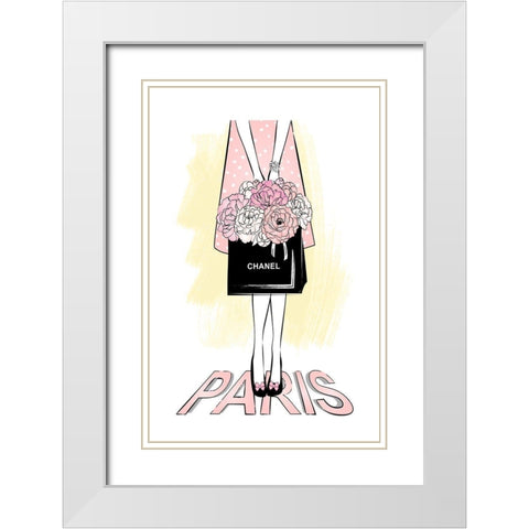Paris Girl White Modern Wood Framed Art Print with Double Matting by Aesthete