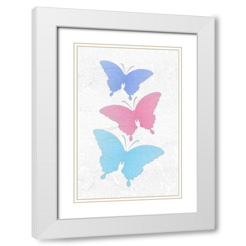 Pastel Butterflies White Modern Wood Framed Art Print with Double Matting by Aesthete