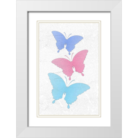 Pastel Butterflies White Modern Wood Framed Art Print with Double Matting by Aesthete
