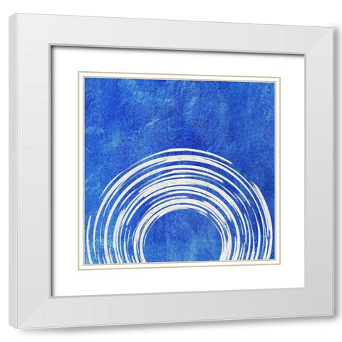 Blue Artsy Cirlces Three White Modern Wood Framed Art Print with Double Matting by Aesthete