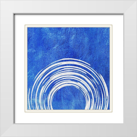 Blue Artsy Cirlces Three White Modern Wood Framed Art Print with Double Matting by Aesthete