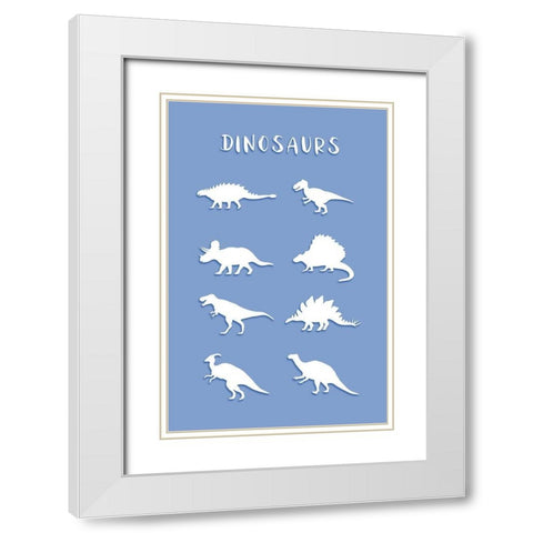 Dinosaurs Blue White Modern Wood Framed Art Print with Double Matting by Aesthete