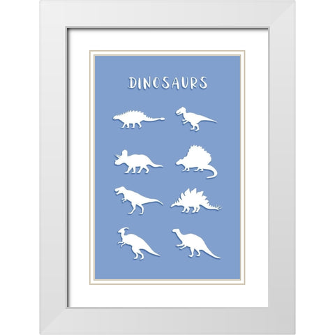 Dinosaurs Blue White Modern Wood Framed Art Print with Double Matting by Aesthete