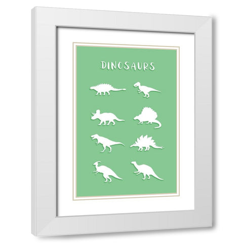Dinosaurs Green White Modern Wood Framed Art Print with Double Matting by Aesthete