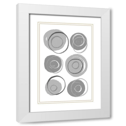 Buttons Grey White Modern Wood Framed Art Print with Double Matting by Aesthete
