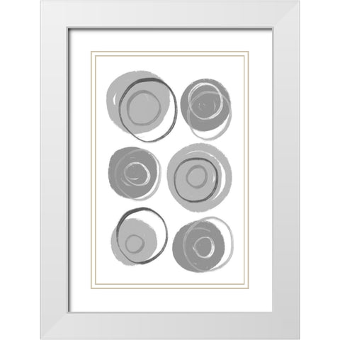Buttons Grey White Modern Wood Framed Art Print with Double Matting by Aesthete
