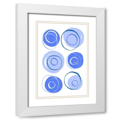 Buttons Blue White Modern Wood Framed Art Print with Double Matting by Aesthete