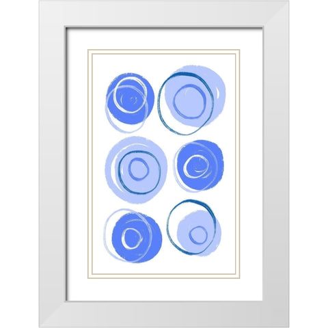 Buttons Blue White Modern Wood Framed Art Print with Double Matting by Aesthete