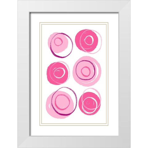 Buttons Pink White Modern Wood Framed Art Print with Double Matting by Aesthete