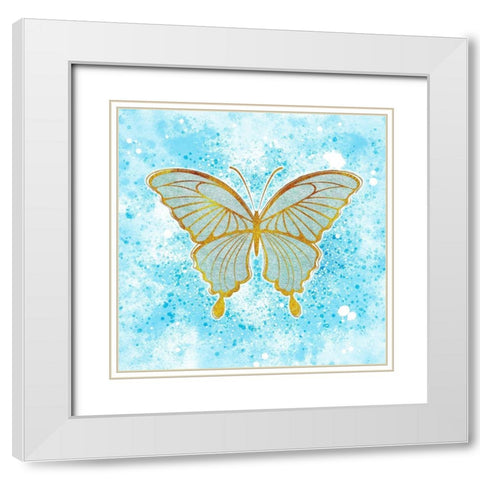 Butterfly Blue White Modern Wood Framed Art Print with Double Matting by Aesthete