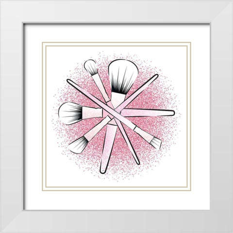 Pink Bush Set White Modern Wood Framed Art Print with Double Matting by Aesthete