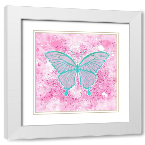 Butterfly Pink White Modern Wood Framed Art Print with Double Matting by Aesthete