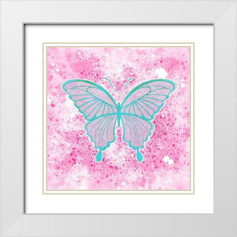 Butterfly Pink White Modern Wood Framed Art Print with Double Matting by Aesthete