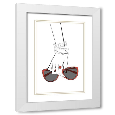 Holding Sunglasses White Modern Wood Framed Art Print with Double Matting by Aesthete