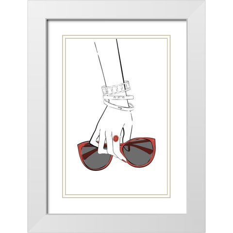 Holding Sunglasses White Modern Wood Framed Art Print with Double Matting by Aesthete