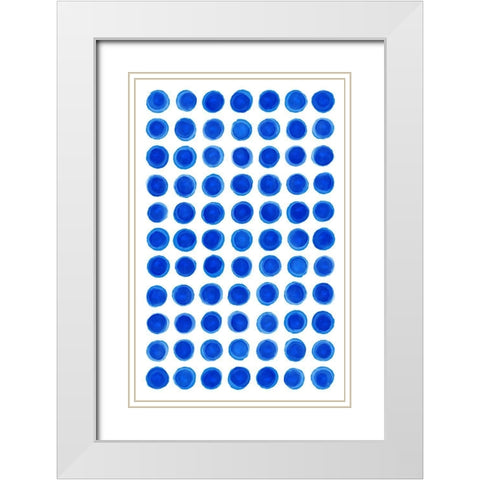 Blue Water Dots White Modern Wood Framed Art Print with Double Matting by Aesthete
